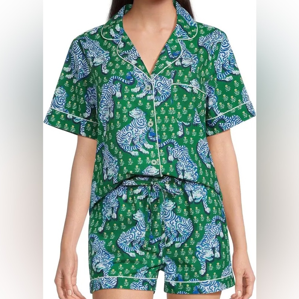 Printfresh Green & Blue Tiger-Print Short PJ Set
